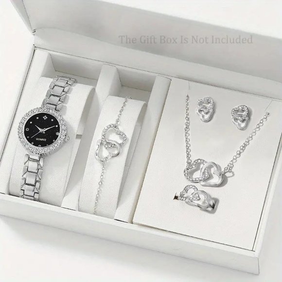 1pc Rhinestone Decor Quartz Watch Flower Pointer Analog Dress Watch & 5pcs jewel - Picture 1 of 4